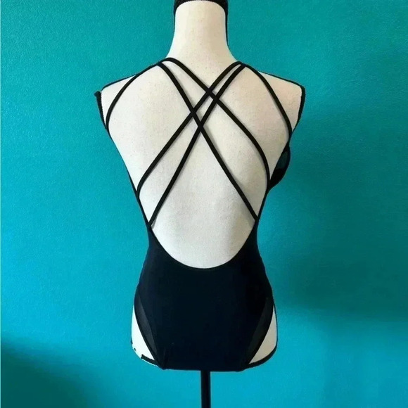 Topshop black mesh open backed one piece swimsuit in size 6 - Picture 4 of 6
